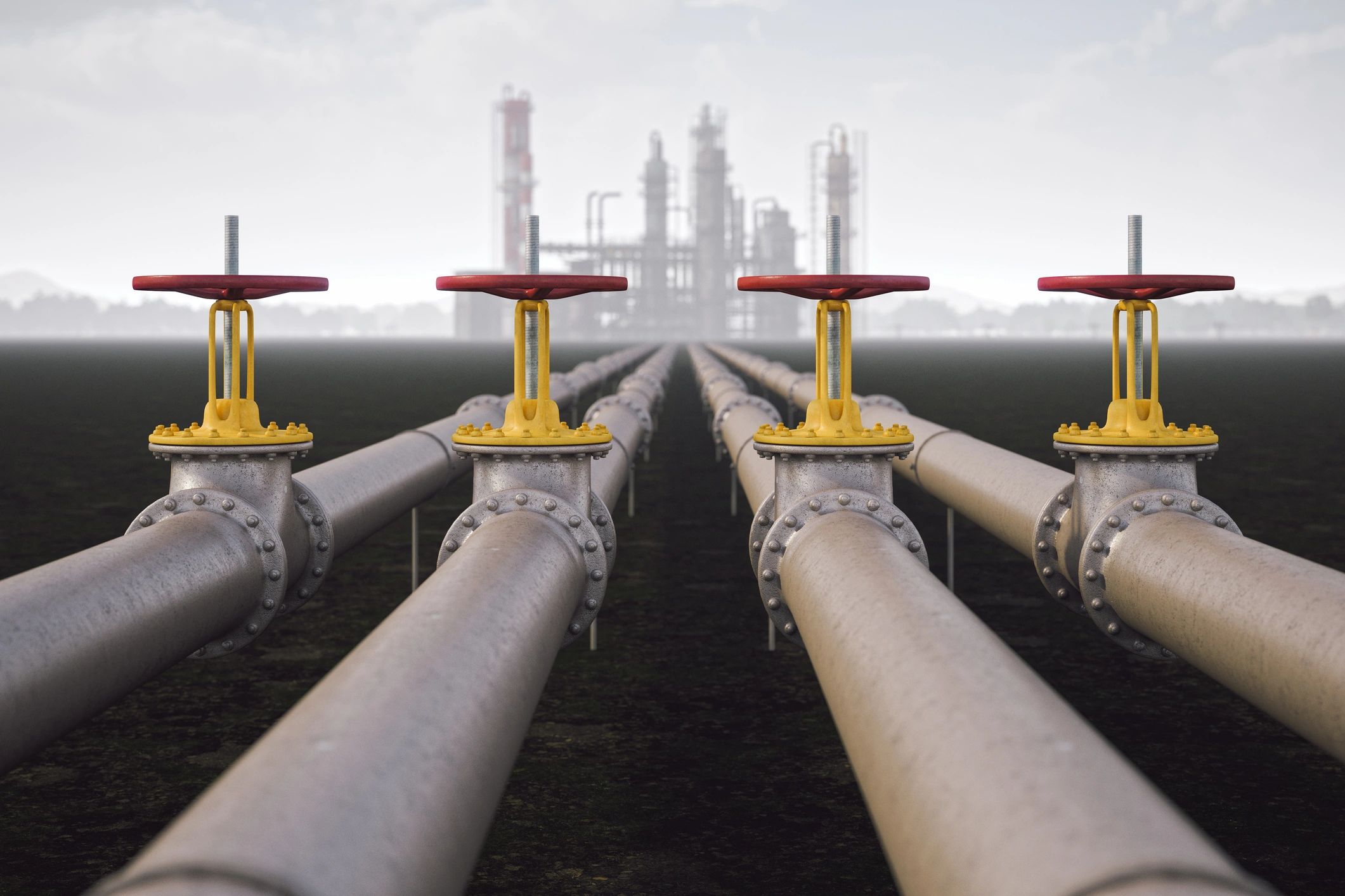 Industrial refinery piping representing energy and industrial services