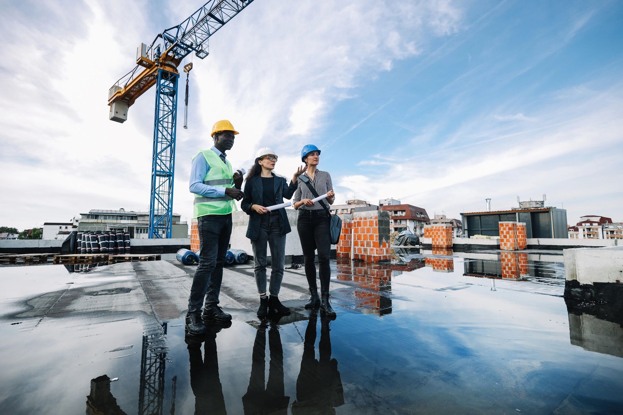 Project coordination meeting at an industrial site