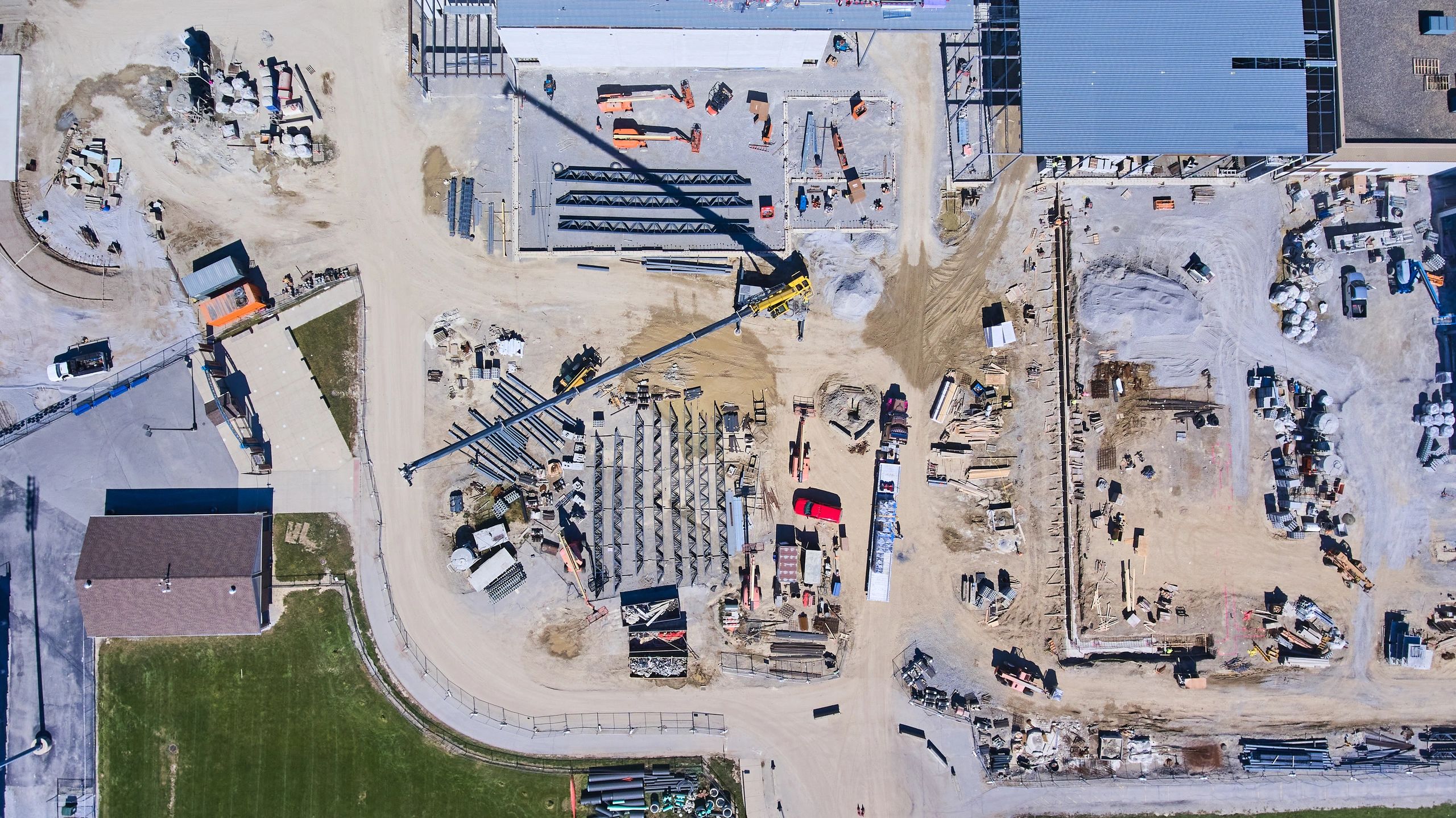 Aerial wide shot of a large construction site