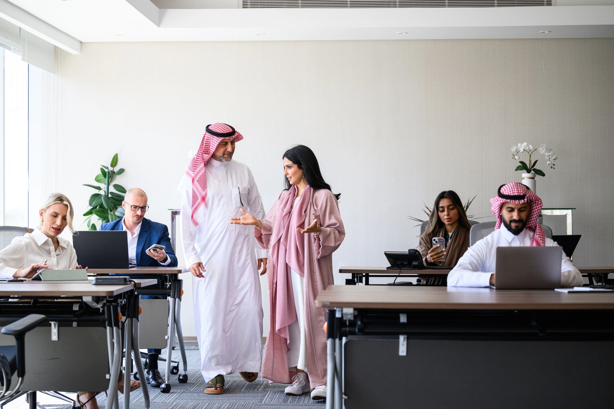 Business team collaborating in a modern office