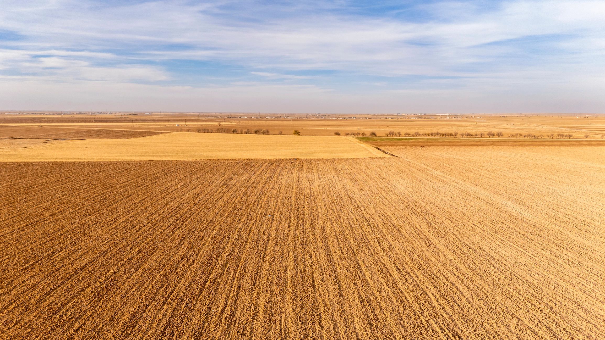 Drone view of wide agricultural field