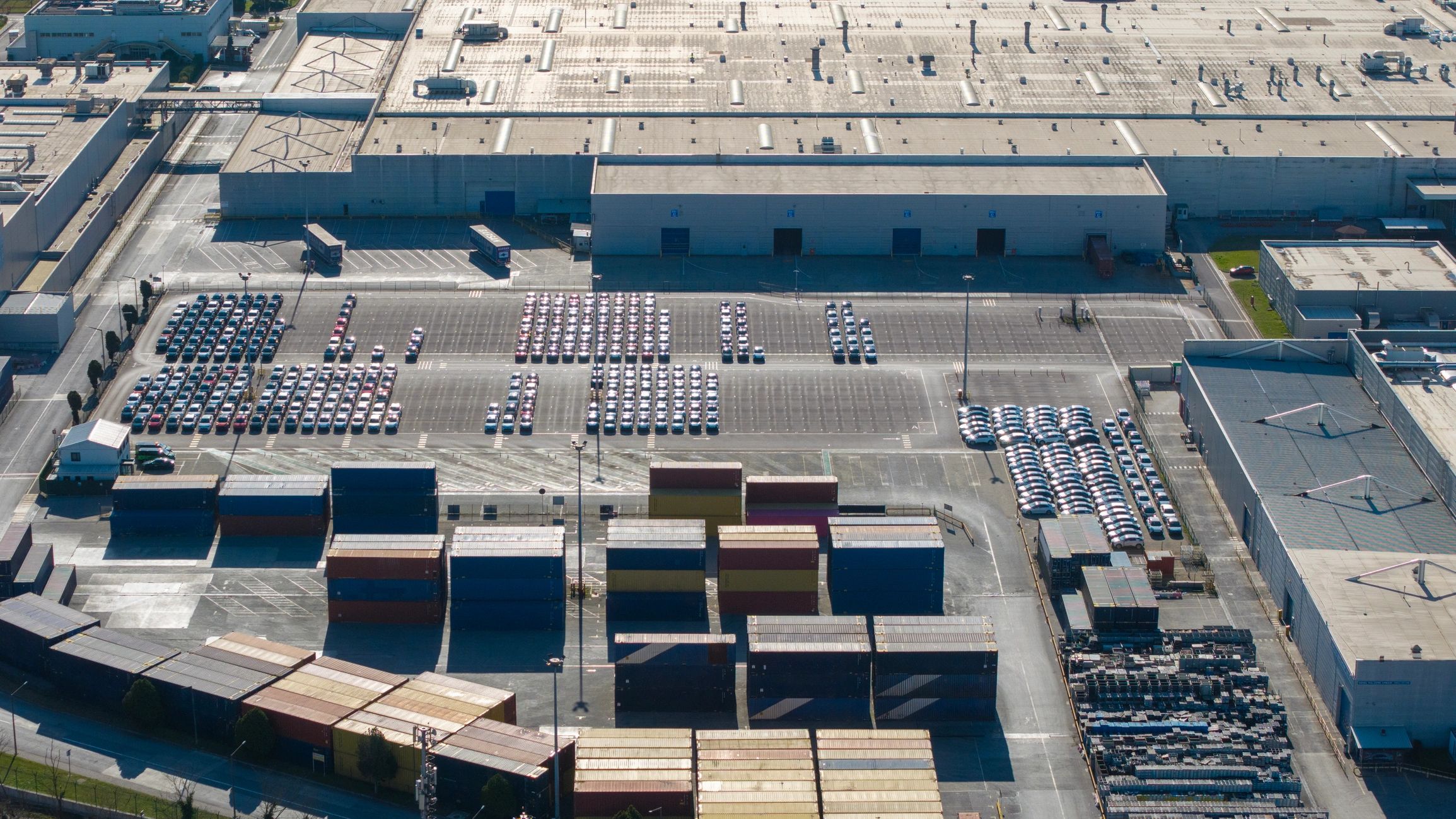 Aerial view of industrial shipping and storage area